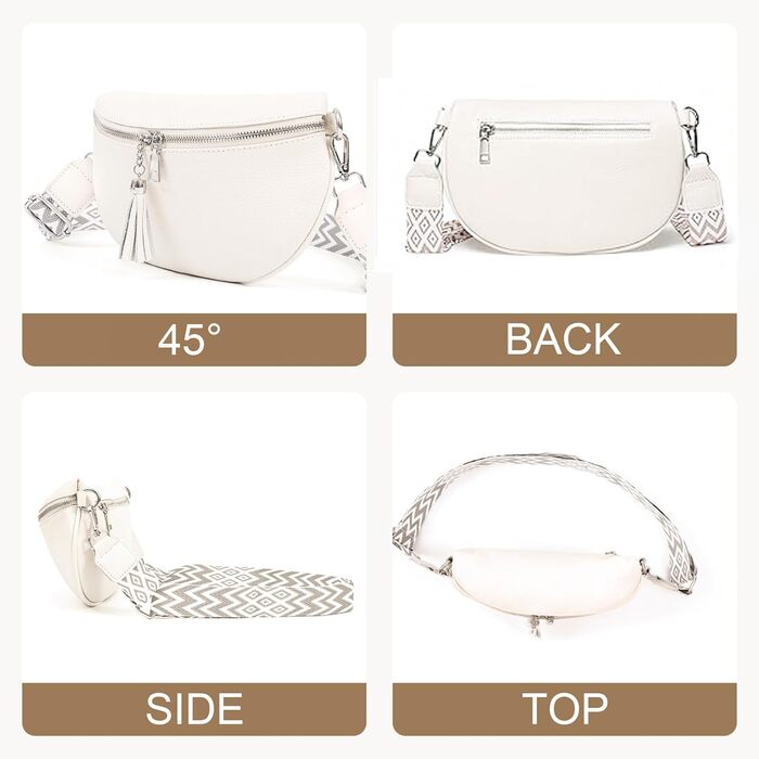 Жіноча сумка через плече з широким ремінцем, бананка з натуральної шкіри, стильна з багатьма відділеннями для карток, кросбоді, гаманець жіночий (білий)