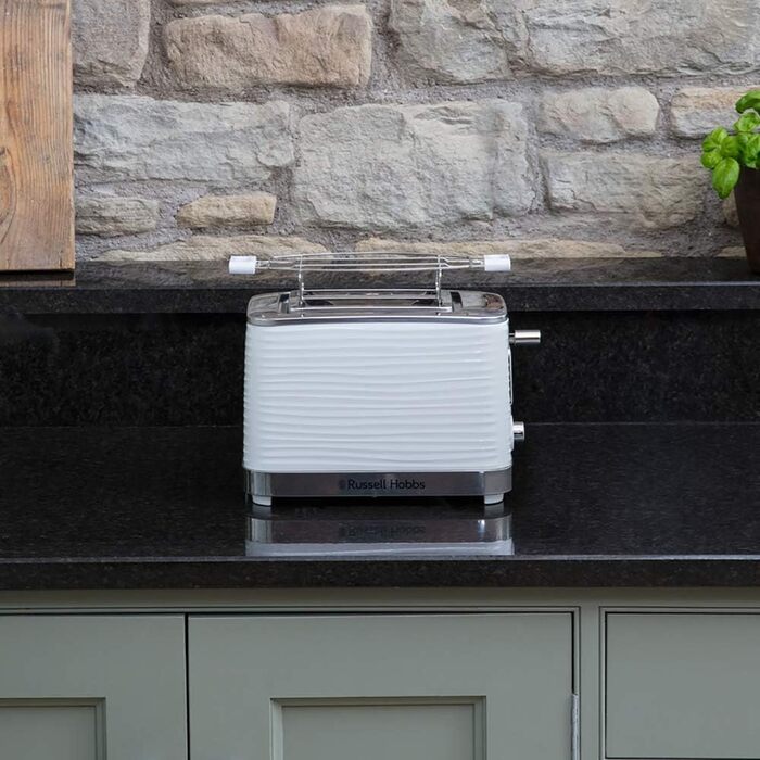 Russell Hobbs Toaster [for 2 slices] Inspire White with high-quality high-gloss finish (extra wide toast slots, including bread roll attachment, 6 browning levels + defrost & reheat function) 24370-56