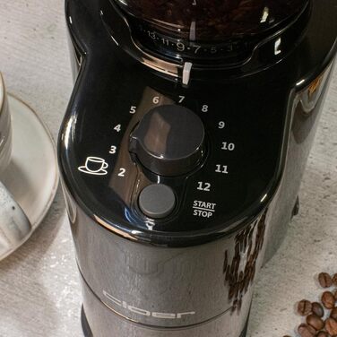 Електрична кавомолка Cloer 7520 з конічним жорнами з нержавіючої сталі, 2-12 чашок, 300 г кавових зерен, 150 Вт, регульований ступінь помелу, чорний