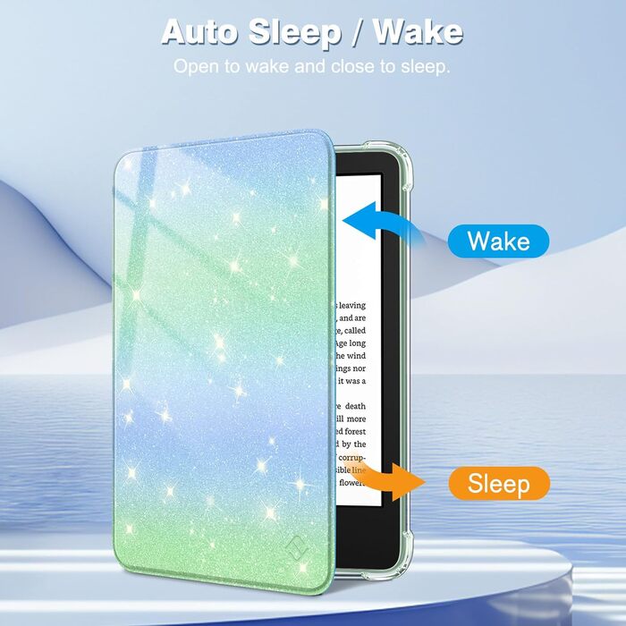 Чохол Fintie для Kindle 6 (11-го покоління) 2024/2022, прозомий, м'який TPU з авто-сном/пробудженням, для Kindle Basic 2024, Agavengrün (блискучий зелено-блакитний)