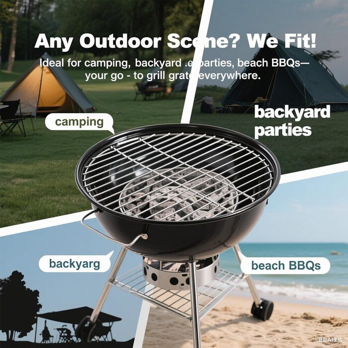 Решітка для гриля з нержавіючої сталі, кругла, різні розміри, для барбекю, кемпінгу, саду, рівномірний нагрів (Ø33см)