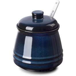 Porcelain sugar bowl, 10 oz spice jar with lid and spoon, sugar bowl for coffee bar, salt container for kitchen, blue