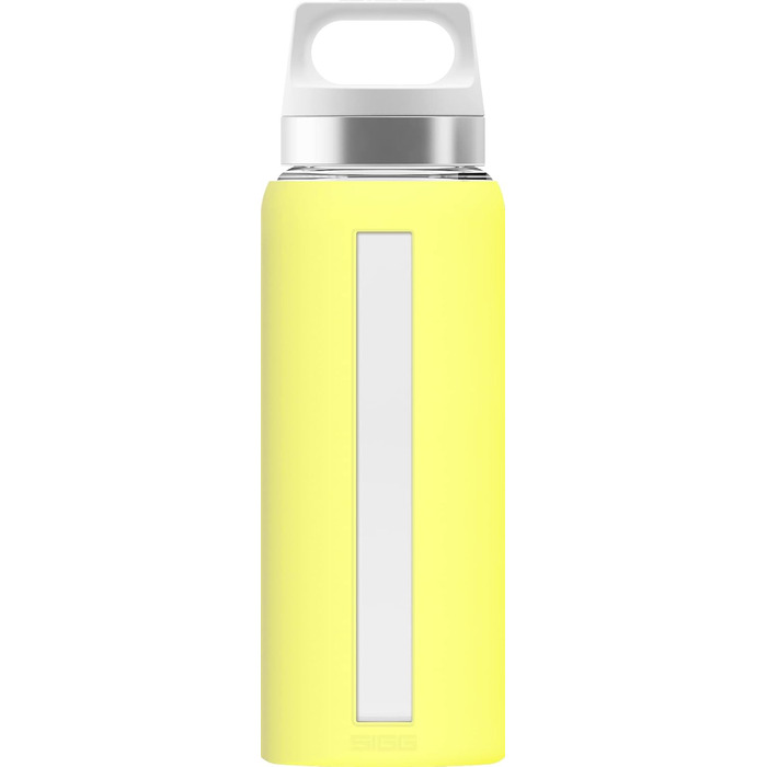 SIGG Dream Drinking Bottle (0.65 L), non-toxic and heat-resistant drinking bottle, leak-proof glass drinking bottle with silicone sleeve (Ultra Lemon)