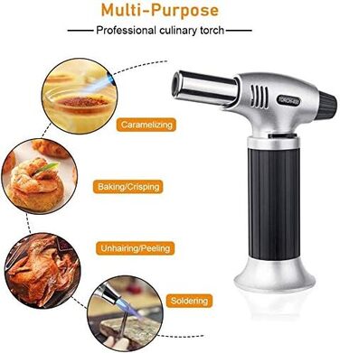 Газовий пальник Flintronic для приготування Creme Brulee, BBQ, кемпінгу, кодування. 3-х дюзовий, з безпечним замком, 2 щітки (Butan не входить)