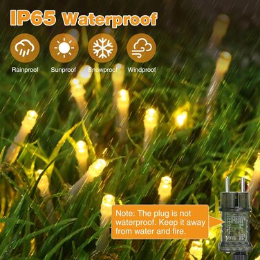 Льонокотова гірлянда світлодіодна 20 метрів, 200 LED, зовнішня, з пультом, таймер, IP65, тепле біле світло, для декору саду, ялинки, балкону, кімнати