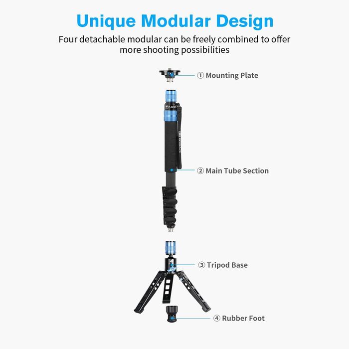 SIRUI Monopod P-325FS+VA-5: Вуглецеве моноподіум для камери, 170 см, вантажопідйомність 10 кг