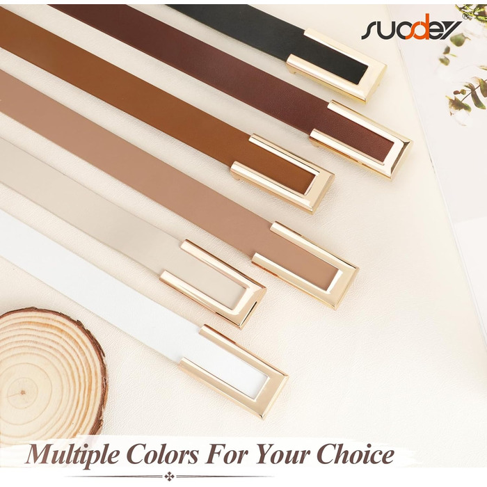 Жіночий тонкий шкіряний ремінь SUOSDEY з золотою пряжкою (чорний+хакі, 100 см)