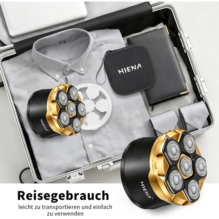 HIENA PRO Машинка для гоління голови чоловіча 6D магнітна, водонепроникна, з підзарядкою Type-C та LED-дисплеєм (Золотий)