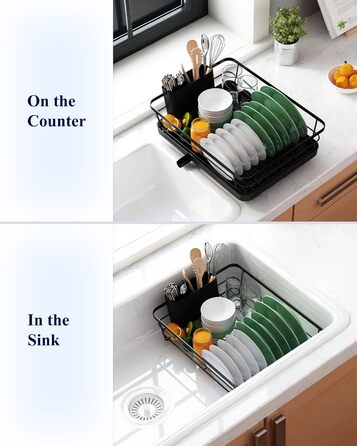 Dish Drying Rack, Space-Saving Dish Rack, Dish Organizer for Countertop, Durable Kitchen Drying Rack Made of Stainless Steel with Cutlery Holder, Dish Drying Stand