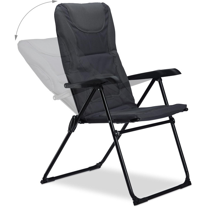 Крісло для кемпінгу Relaxdays COMFORT, з підлокітниками, регульоване, сіре