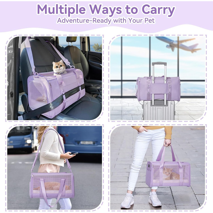 Транспортна сумка для кота Petsfit, дозволена авіаперевозками, розширювана, зелена, розмір S (45 x 28 x 28 см)