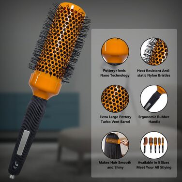 Набір для укладки волосся Haar: Кругла щітка для волосся з нейлоновим та кабановим щетиною, керамічна, антистатична, для салонного використання
