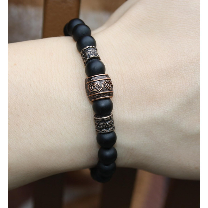 Браслет Вікінг Onyx 8mm | Ручна робота | Браслет з перлин | У подарунковій коробочці (16, Onyx) 16 см