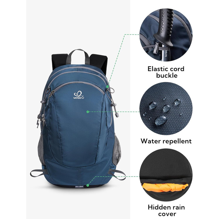WATERFLY туристичний рюкзак 30 л, водонепроникний рюкзак для походів, трекінгу, подорожей, outdoor, для чоловіків і жінок, синій