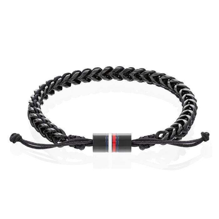 Браслет чоловічий Tommy Hilfiger з нержавіючої сталі та нейлону, плетінка, регульований замок (Чорний)
