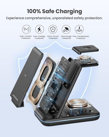 Бездротовий зарядний пристрій JoyGeek 3 в 1 для iPhone, Apple Watch, AirPods (Чорний)