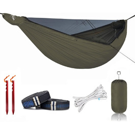 Onewind Premium 11' Camping Zippered Hammock, Single Portable Hammock with Mosquito Net and Tree Straps for Travel, Camping, Backpacking, and Hiking… (Green, 366cm*162cm)