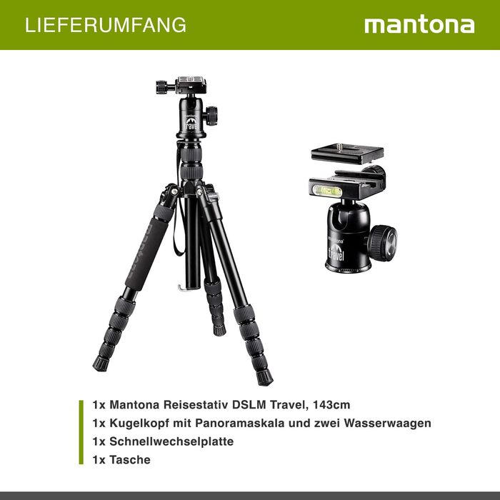 Штатив Mantona DSLM Travel - чорний, для камер, з кульковою головкою, до 5 кг