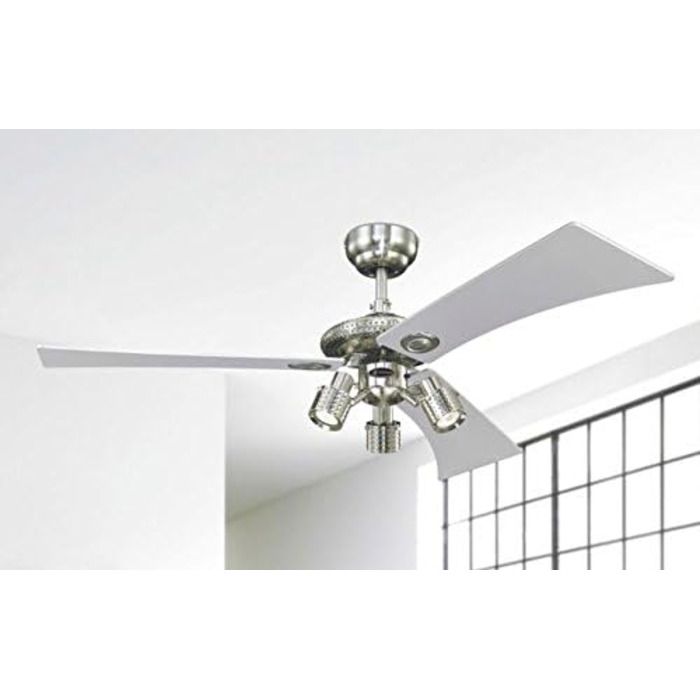 Вентилятор стельовий Westinghouse Audubon 7211940, метал, нікель щіткований, 122x122x39 см, енергоефективність A++-E, патрон GU10