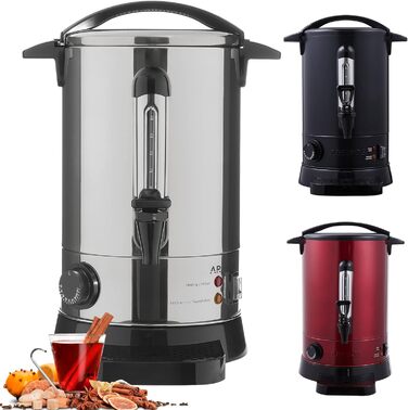 Arebos Glühwein Cooker 950 W | Hot Beverage Dispenser | 6.8 L | with drip tray, tap, thermostat, and overheat protection | Temperature setting from 30-110 °C | (Silver)