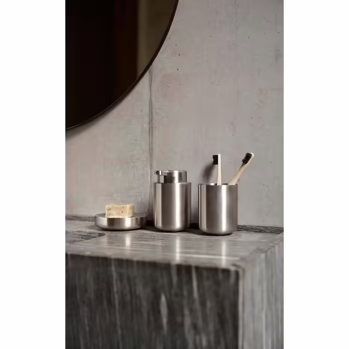 Zone Denmark Ume toothbrush holder, toothbrush cup, made of stoneware/ceramic, beautiful & practical bathroom accessory, diameter 8.3 cm, height 10.3 cm, steel