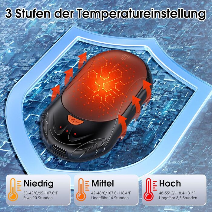 Електричні грілки для рук OUTJUT, 6000mAh, 3 режими нагріву, USB, 2 шт. (чорний та сірий)