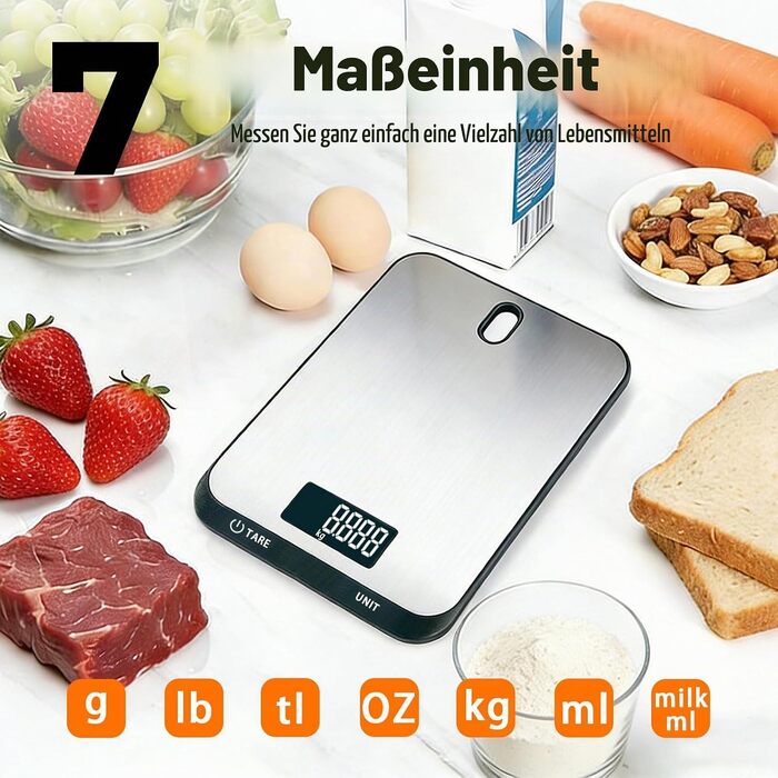 Цифрова кухонна вага QL з настінним кріпленням, stainless steel, до 10 кг, точність 1г, LCD-дисплей, функція тари, чорна