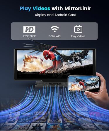 10,26-дюймовий автомобільний CarPlay/Android Auto радіоприймач з IPS-екраном, Bluetooth, навігацією, Mirror Link, підтримкою Siri/Google, TF/AUX-входом