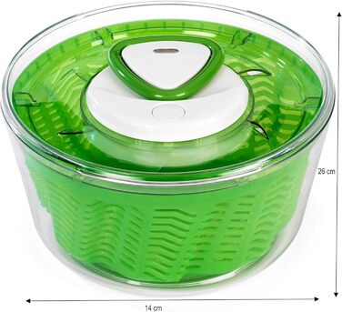 Сушарка для салату Zyliss Easy Spin 2, 6 л, пластикова, зелена, з чашею, технологія Aquavent