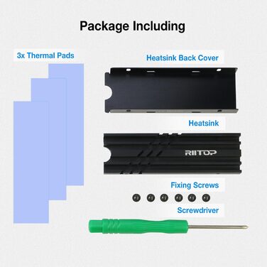 Радіатор охолодження M.2 NVMe SSD RIITOP для комп'ютера, з термопадом, підтримка одно- та двосторонніх SSD