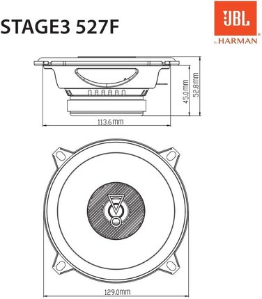 Автомобільна акустика JBL Stage3 527F 200 Вт, 2-смугові динаміки 13 см (5,25''), комплект 2 шт, без захисної решітки