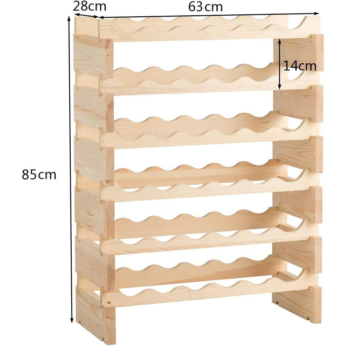 COSTWAY Wooden Wine Rack, Stackable, Bottle Rack for 36 Bottles, Wine Stand with 6 Levels, Wooden Shelf, Bottle Holder for Kitchen, Dining Room, Bar, Cellar, 63 x 28 x 85 cm