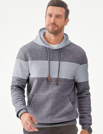 Худі чоловіче з довгим рукавом, теплий світшот з капюшоном, кольоровий блок, модель A (темно-сірий, L)