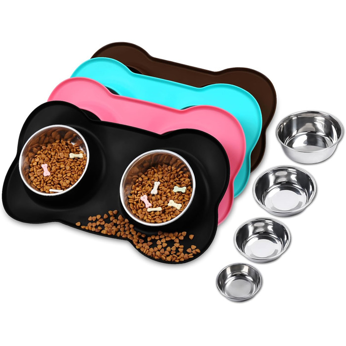 Миска для собак VIVAGLORY Splashfree - нерозливна миска з нержавіючої сталі та силіконовим килимком, 1310 мл, чорна