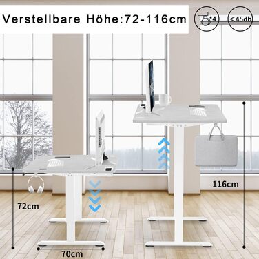 Devoko Adjustable Height Electric Standing Desk with Wireless Charger, Memory Control & Power Outlet - 160x80cm Grey