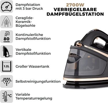 TOWER T22023GLDVDE IRON STEAM GENERATOR Steam Generator, Champagne Gold and Black Ceraglide Iron Black and Gold