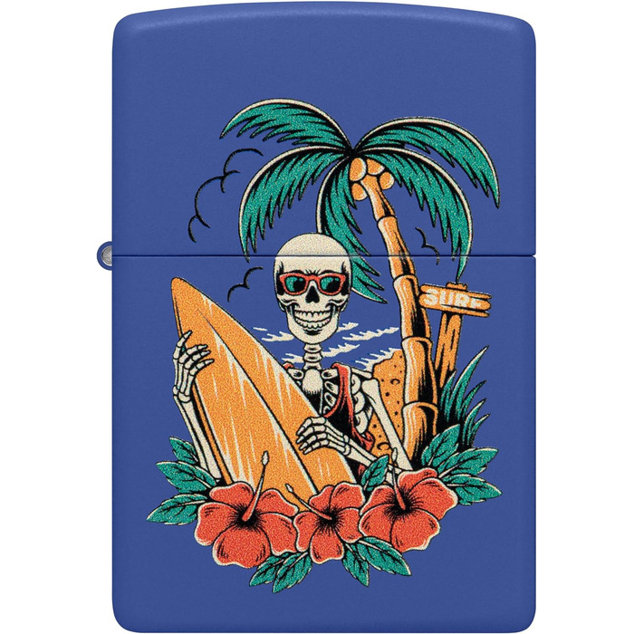 Запальничка Zippo Surfer Skull, вітрозахисна, синя матова, металева, багаторазова, подарункова упаковка, США