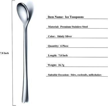 Набір ложок HOMQUEN (6 шт.) з нержавіючої сталі, чорного кольору. Ідеально підходять для кави, коктейлів, чаю та морозива. Преміум якість, довгий зручний ручка.