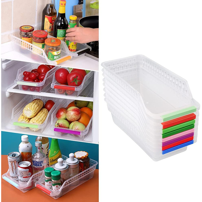 E-Senior Refrigerator Organizer, Refrigerator Drawers, Stackable Refrigerator Organizer for Freezer, Kitchen, Countertops, Cabinets (Random Color) (8 Pieces)