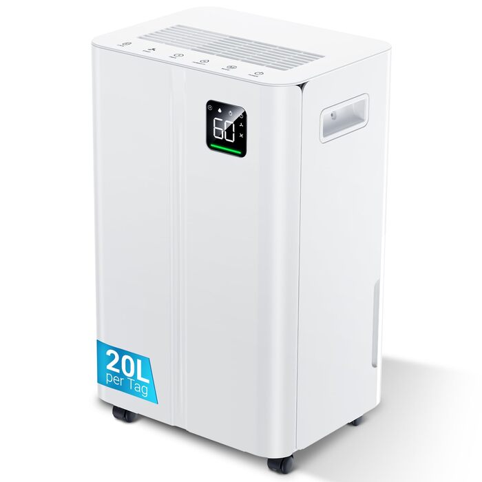 Електричний осушувач повітря 20л/день з датчиком вологості та LED дисплеєм, таймером, 3 режими, для спальні, офісу, підвалу, безперервна подача, білий