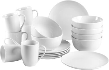 MÄSER 993650 Barca Breakfast Dish Set for 6 People, 18-Piece Set, Porcelain, White Breakfast Set 18-Piece 6 Person