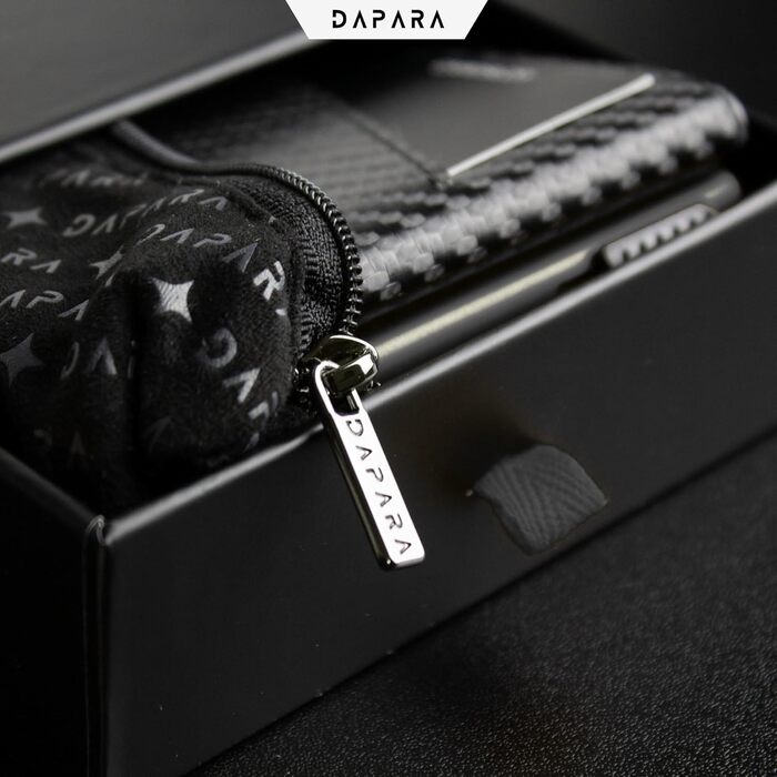 Чоловічий гаманець DAPARA з RFID-захистом | Тонкий гаманець для чоловіків з відділом для монет | Гаманець-картхолдер на 12 карт | Чоловічий гаманець з карбону - чорний