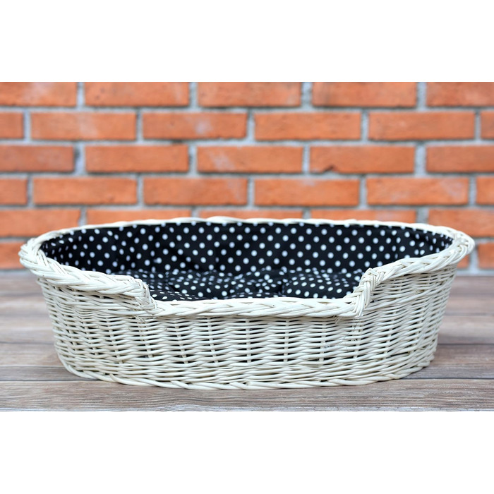 Wicker Dog Basket for Dog and Cat - Dog Bed, Cat Bed with Cushion, Pet Basket, Woven Cat Basket 60x43 H19 cm (80 x 60 x 26 cm, Beige)