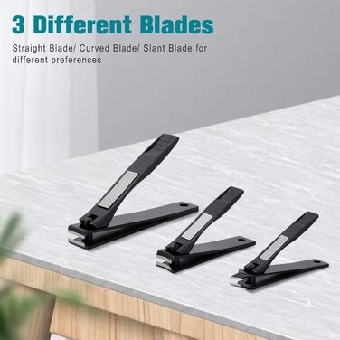 Набір кусачок для нігтів BEZOX (3 шт.) з нержавіючої сталі для товстих нігтів. Кусачки, ножиці для нігтів. Гострий та гладкий зріз. Підходить для нігтів на руках та ногах (прямі/вигнуті/скошені леза). Чорний колір