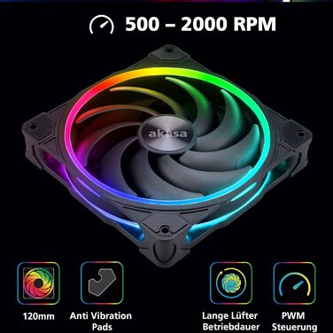 Akasa SOHO H4 Plus: Кулер для CPU з RGB підсвічуванням, 120mm, тихий вентилятор, теплові трубки з міді, 185W, чорний, підтримка Intel LGA 1851/20XX/1700/1200/115X; AMD AM4/AM5 Ryzen
