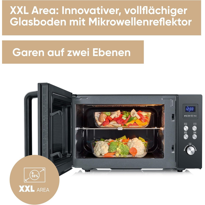 Мікрохвильова піч Severin 3-в-1 з грилем та конвекцією до 200°C, 25L, чорна, з антипригарним покриттям, MW 7752