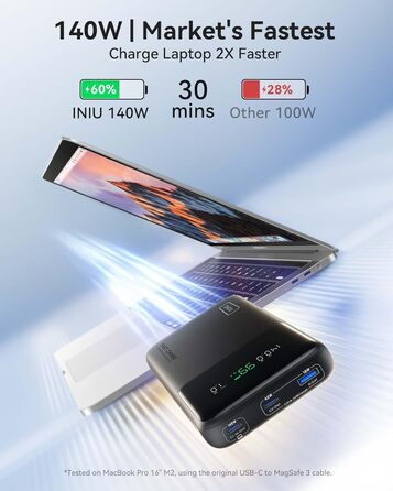 Power Bank INIU 140W: портативний зарядний пристрій 25000mAh з PD та QC швидкою зарядкою USB-C, для ноутбуків, iPhone, телефонів та планшетів