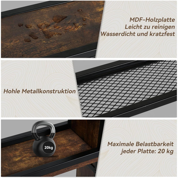 Стильне металеве виноградне реіал на стіну з LED-підсвічуванням, 3 яруси, чорний, 120x80 см