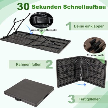 Садовий стіл COSTWAY 152x70 см: Складний стіл для пікніка, тераси, балкона (HDPE стільниця, 4-6 осіб, чорний)
