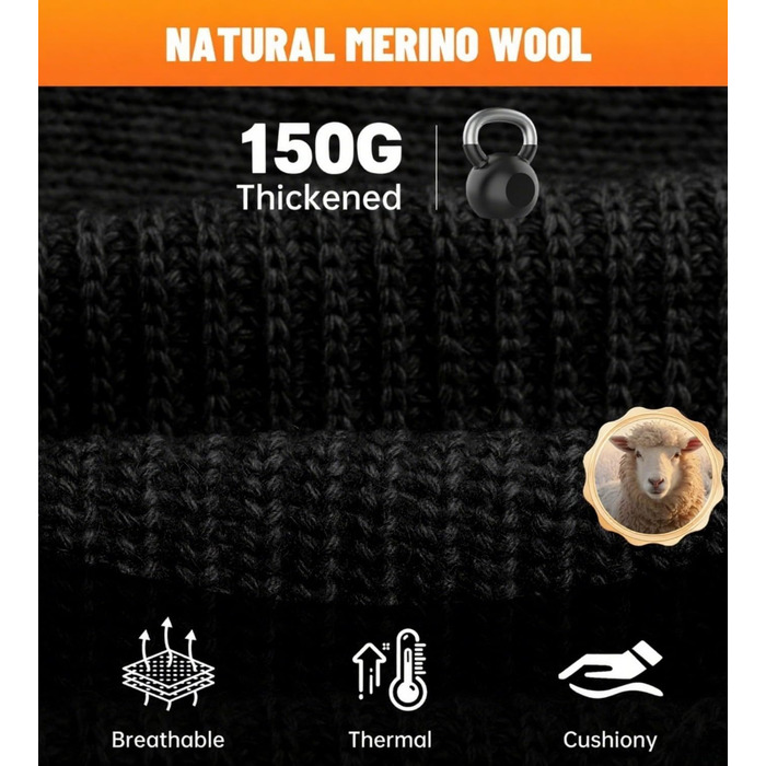 Обогревні шкарпетки з мериносової вовни Freehill для чоловіків та жінок, USB-зарядка, чорні